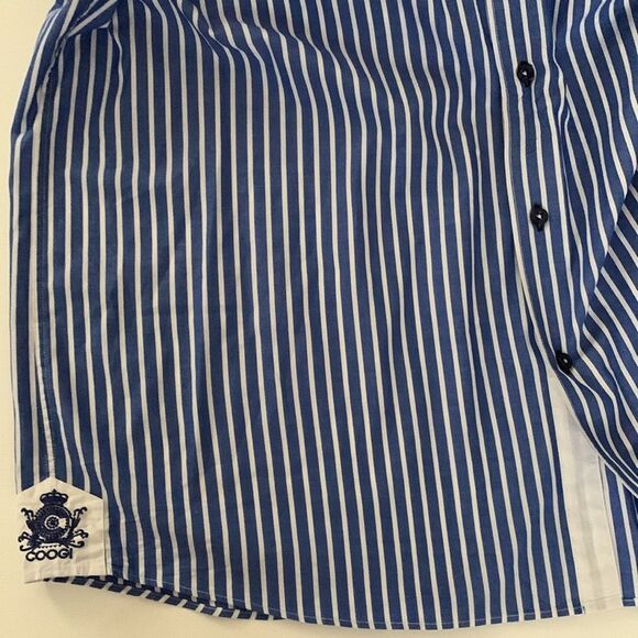 COOGI Luxe Blue White Striped Cotton Embroidered Logo Dress Shirt Size XXL - Picture 14 of 14